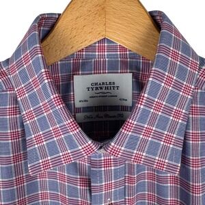 Charles Tyrwhitt Classic Fit Glen Plaid Dress Shirt Mens 16.5 36 Non Iron Blue